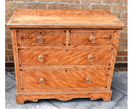 STAINED PINE TWO SHORT OVER TWO LONG CHEST OF DRAWERS, 78cm x 93cm x 46cm