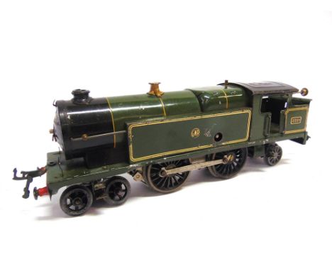 [O GAUGE]. A HORNBY NO.2, G.W..R. 4-4-2 SPECIAL TANK LOCOMOTIVE, 2221  button logo to tank, lined green livery, clockwork mot