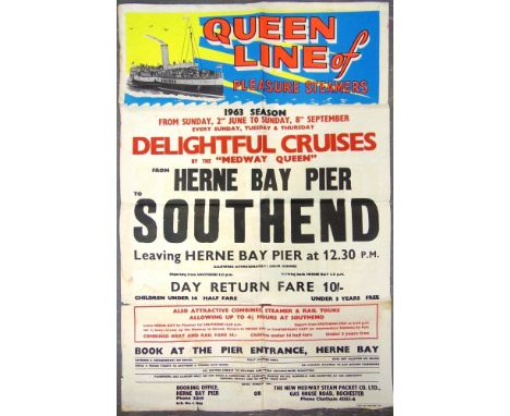 ASSORTED SHIPPING MEMORABILIA  comprising a Queen Line of Pleasure Steamers cruise poster, Herne Bay Pier to Southend, 1963, 