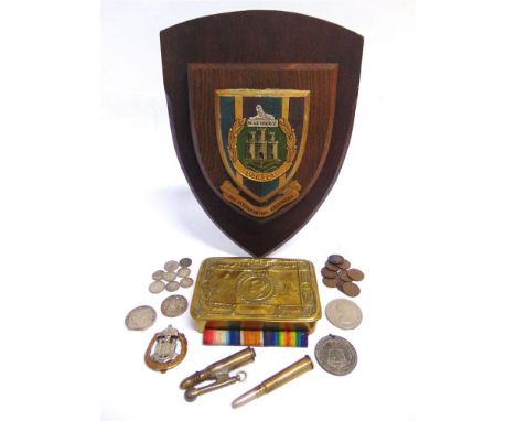 ASSORTED COLLECTABLES  comprising a Great War Princess Mary Christmas 1914 brass gift tin; a Mappin Brothers novelty brass pr