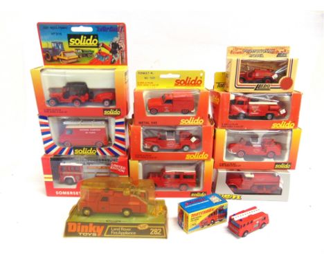 TWELVE DIECAST MODEL FIRE SERVICE VEHICLES  by Solido (8) and others (4), including a Matchbox 1-75 Series No.35, Merryweathe