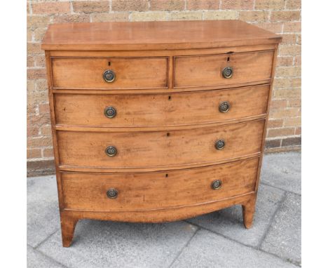 MAHOGANY BOWFRONTED CHEST OF TWO SHORT OVER THREE LONG GRADUATING DRAWERS, 104cm X 102cm X 52cm