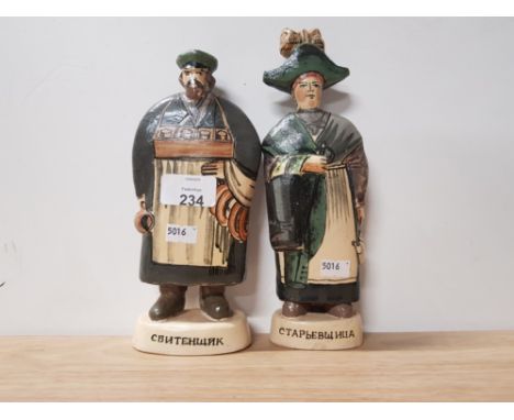 PAIR OF RUSSIAN FOLK ART POTTERY FIGURES