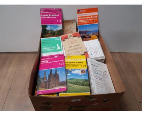 A BOX CONTAINING A VERY LARGE AMOUNT OF ORDNANCE SURVEY MAPS
