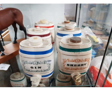 6 WADE POTTERY DRINK DISPENSERS INC SHERRY GIN PORT AND SCOTCH