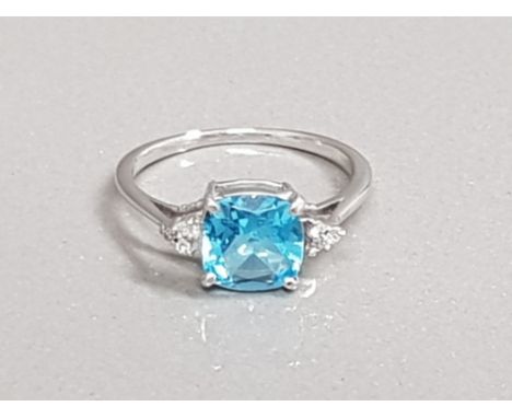 WHITE GOLD BLUE STONE &amp; DIAMOND RING 2.2G SIZE O