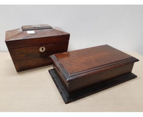 MAHOGANY TEA CADDY PLUS ONE OTHER LIDDED BOX        NA