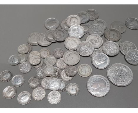 LARGE QUANTITY OF GEORGE V AND VI .500 SILVER COINS CONSISTS OF 27 SHILLINGS AND 29 THREE PENCES PLUS 3 OTHERS