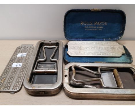 2 VINTAGE SILVER PLATED ROLLS RAZORS 1 WITH ORIGINAL CASE