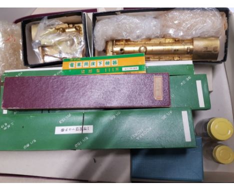 TRAY OF BOXED KTM TRAIN MODELLING PIECES ALSO INCLUDES BRASS ENGINE