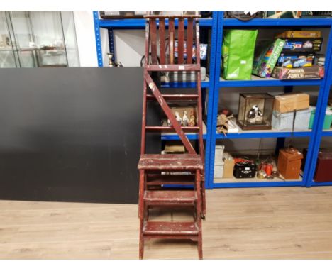 2 SETS OF WOODEN STEP LADDERS ONE BIG SET  ONE SMALL SET