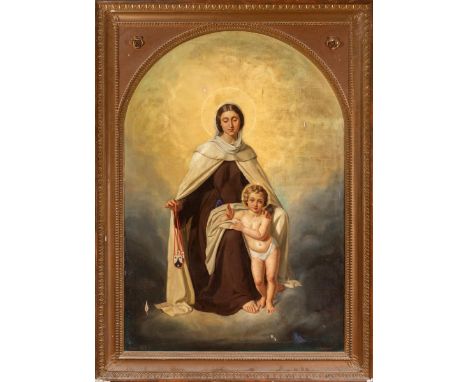 EUSEBIO VALLDEPERAS MERICH (Barcelona, 1827-Madrid, 1900)."Virgin of Mount Carmel. Rome, 1858.Oil on canvas.Signed, dated and