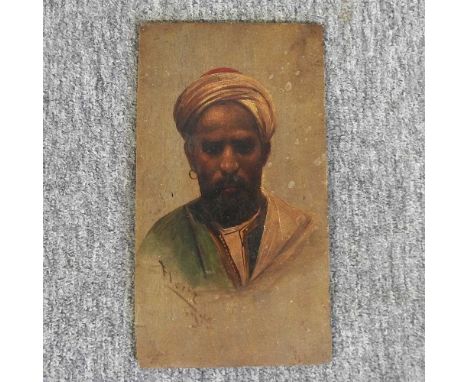 Alfredo Florez, 19th century, head and shoulders portrait, oil on panel, signed and inscribed Egypt, 27 x 15cm, unframed