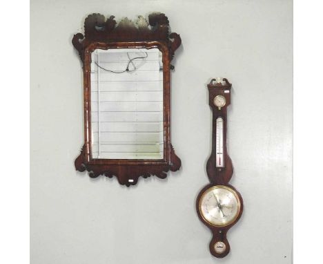 A 19th century mahogany cased wheel barometer, by W. Feltham, Harleston, 95cm high, together with a George III fret carved wa
