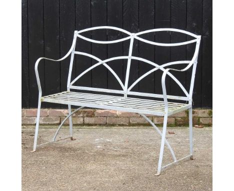 DAY TWO - A Regency style grey painted iron garden bench122w x 52d x 102h cm