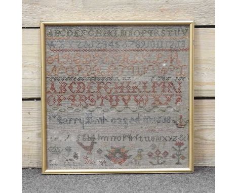 A Victorian sampler, worked by Mary Bink aged 10, 1838, 30 x 30cm