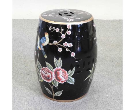 A reproduction Chinese black glazed garden seat30w x 45h cm