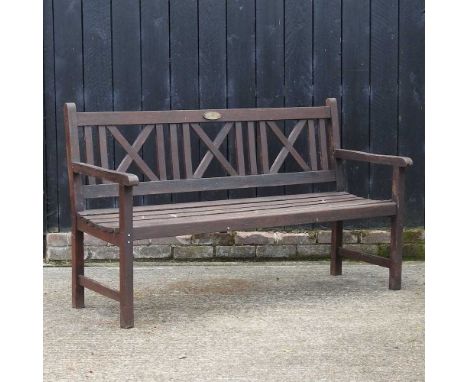 A slatted wooden garden bench151w x 62d x 90h cm