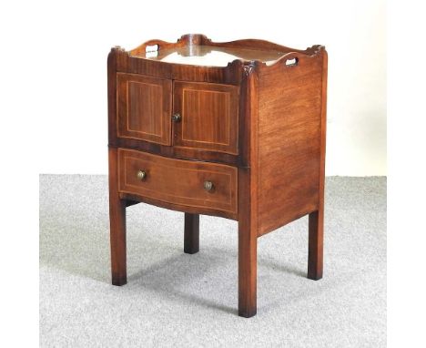 A George III serpentine commode, with a gallery top, on square legs54w x 45d x 75h cm