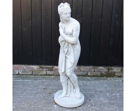 A cast stone garden statue of Miranda, 120cm high