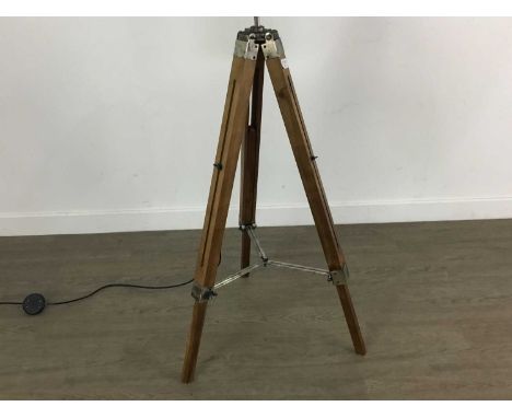 TRIPOD FLOOR LAMP 20TH CENTURY complete with black shade100cm high (not including shade)Good condition. The nuts missing to t