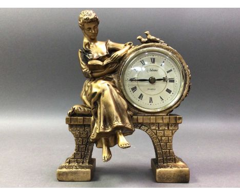 REPRODUCTION GILT MANTEL CLOCK BY JULIANA the circular dial with Roman numerals23cm high