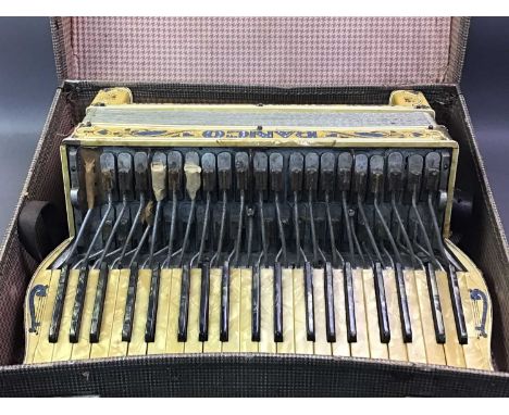 ITALIAN RANCO ACCORDION EARLY 20TH CENTURY named Ranco Antonio E Fillo Vercrlli Italia to front, with case 53.5cm wide