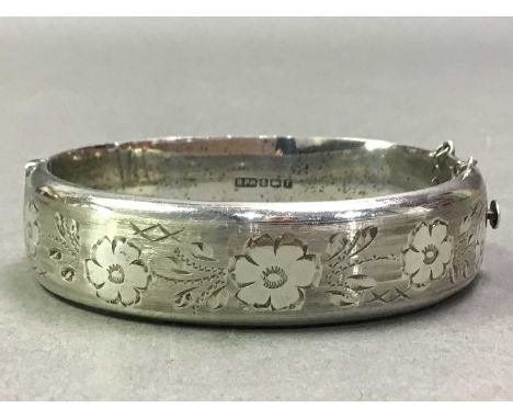 COLLECTION OF SILVER AND OTHER JEWELLERY  AND OTHER ITEMS  including an oval brooch, bangle, chains, badges and sugar tongs, 