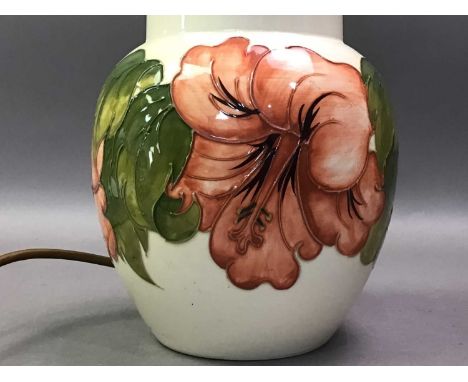 MOORCROFT LAMP BASE with tube lined floral decoration on a cream ground 21cm high