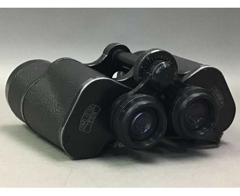 PAIR OF CARL ZEISS BINOCULARS AND OTHER ITEMS including vehicle lamps, early 20th century leather case tape measure, compass 