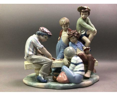 LARGE NAO FIGURE GROUP OF 'BOYS PLAYING CARDS' makers mark to base30.5cm high