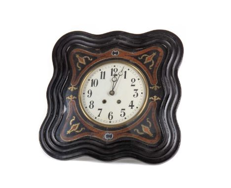 FRENCH BOULLE WALL CLOCK LATE 19TH CENTURY with twin train eight day movement, the white enamel dial set with Arabic numerals