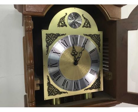 WEST GERMAN TEAK LONGCASE CLOCK SECOND HALF OF THE 20TH CENTURY with two train eight day movement, the brass dial with silver