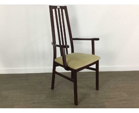 SIX VARIOUS CHAIRS ALONG WITH A PLANT STAND, PEDESTAL AND LAMP the chairs include a Mackintosh carver chair and an elbow chai