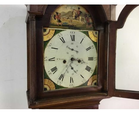 OAK LONGCASE CLOCK R. RUSSELL OF MOFFAT, EARLY TO MID-19TH CENTURY with two train eight day movement, the white enamel dial w