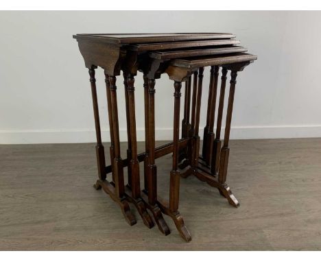 REPRODUCTION NEST OF FOUR TABLES AND OTHER ITEMS  including a footstool and a standard lampQty: 3