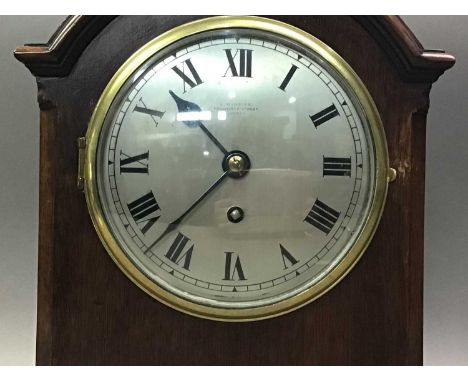 MAHOGANY MANTEL CLOCK the circular silvered dial with Roman numerals 29cm high