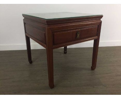 CHINESE HARDWOOD SIDE TABLE with single drawer55cm high, 55cm wide