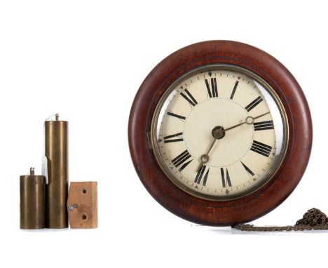 OAK WAG AT THE WALL CLOCK LATE 19TH CENTURY with weight driven movement, the painted white face set with Roman numerals29cm d