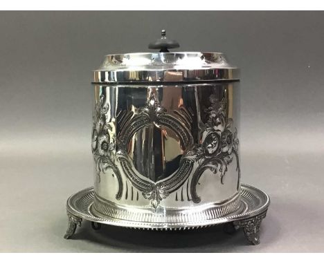 COLLECTION OF SILVER PLATE including a Victorian biscuit barrel, collection of comports, tea pots, toast rack, flatware and e