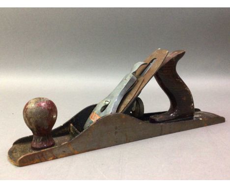 COLLECTION OF WOOD PLANES ALONG WITH A VICTORIAN LAMP contained in a vintage wooden tool box82cm long