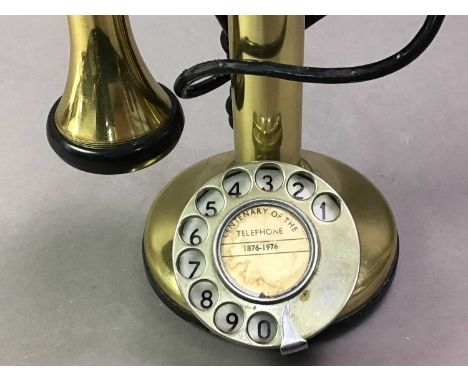 VINTAGE STYLE TELEPHONE AND OTHER ITEMS  including a mantel clock with circular dial and Arabic nurmerals