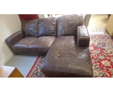A modern distressed leather corner sofa - 220cm x 160cm
