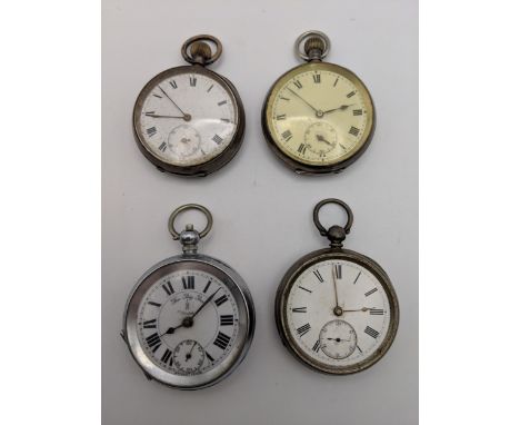 Three silver cased pocket watches with enamel dials, and another Location: