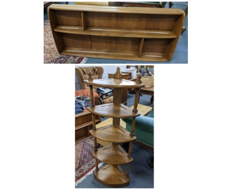 An Ercol Golden Dawn corner cabinet, together with an Ercol wall hanging shelf Location: 