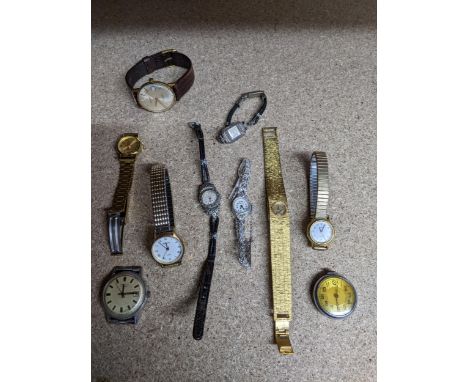 A group of vintage ladies and gents manual wind and quartz wrist watches to include a silver cased and marcasite cocktail wat