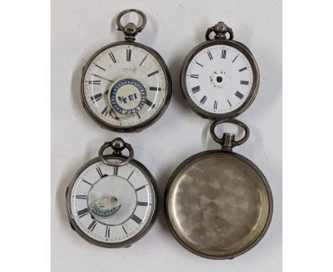 Three late 19th/ early 20th century silver open faced fob watches together with a silver pocket watch caseLocation: 