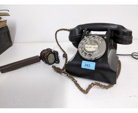 A Coles Electro Acoustic commentators ribbon microphone, and a APO vintage black cased call exchange  rotary dial telephone, 