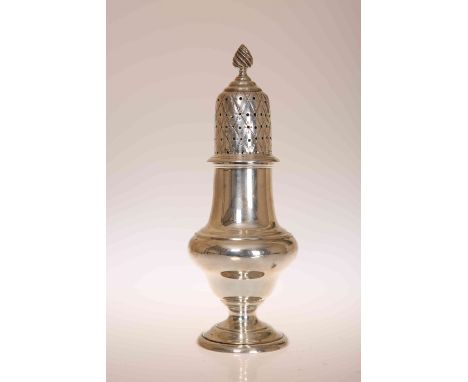 A VICTORIAN SILVER SUGAR CASTER, Thomas Bradbury & Sons, London 1887, in the Georgian taste, the cover with reeded finial and