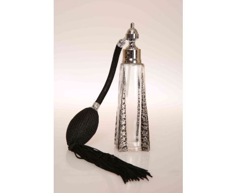 A LALIQUE "ORIGAN" ATOMISER, made for D'Heraud, heightened with black staining, moulded mark R LALIQUE PARIS FRANCE. 14.5cm